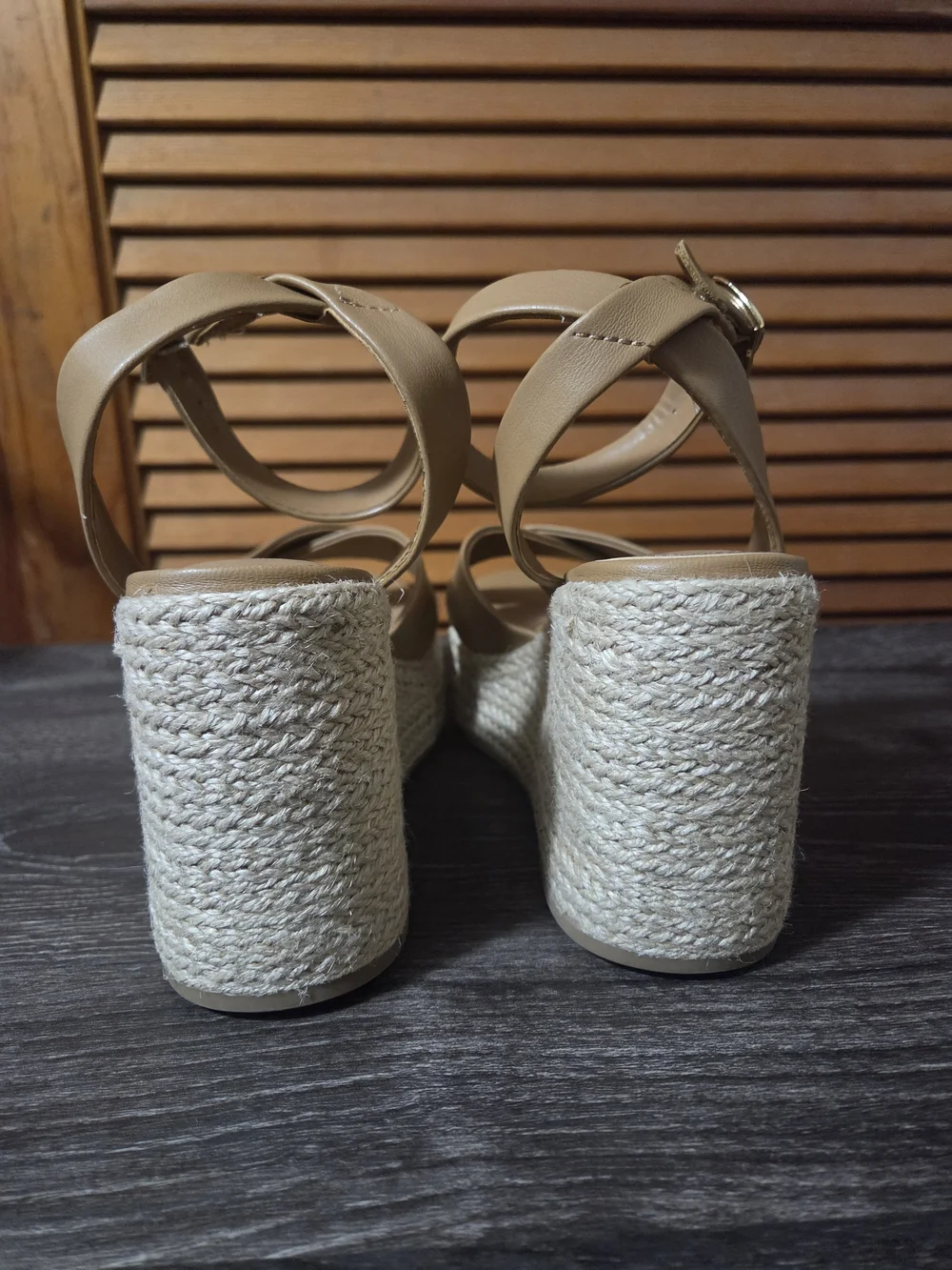 Neutral Tan Espadrille Wedge Sandals with Ankle Strap